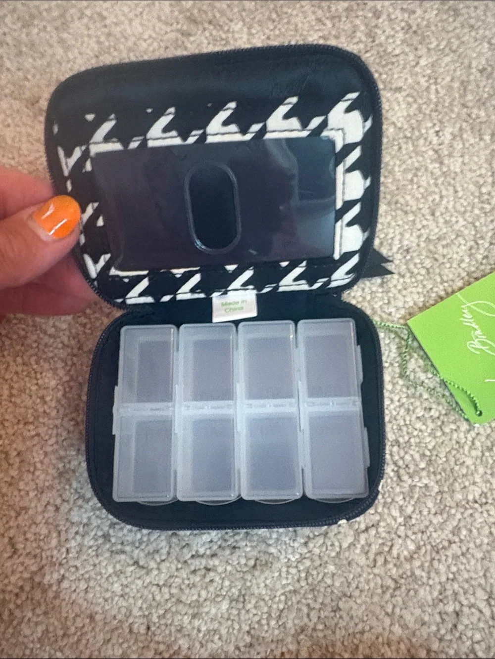 Vera Bradley Black & White Houndstooth Travel pill Pouch - one stain on back